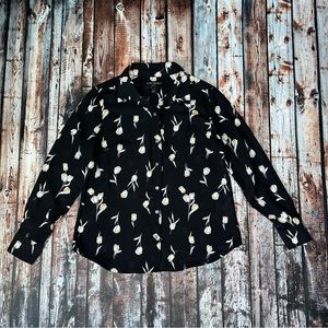 Banana Republic Black Floral Button Blouse